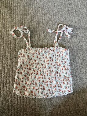 Abercrombie & Fitch White Floral Smocked Top Crop with Orange Blossoms